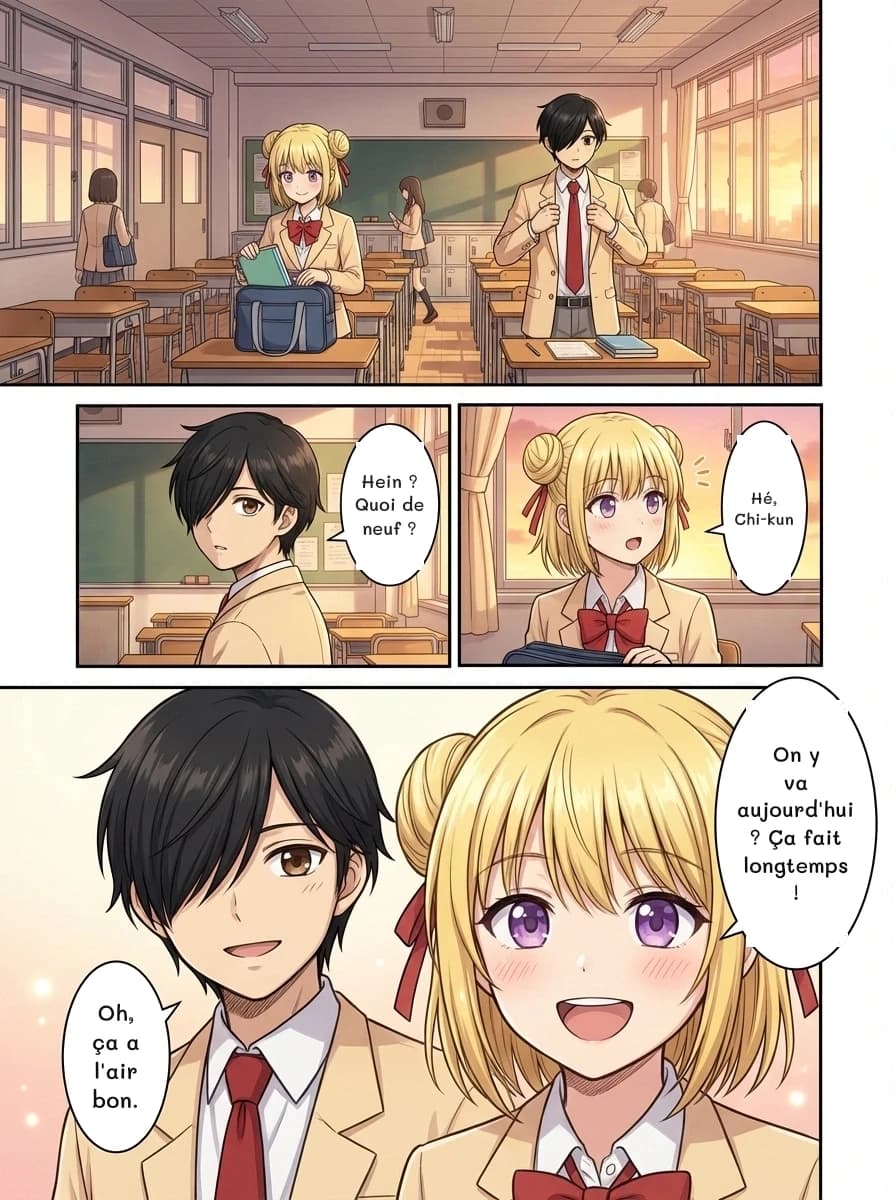 Hé, Chi-kun
Hein ? Quoi de neuf ?
On y va aujourd'hui ? Ça fait longtemps !
Oh, ça a l'air bon.