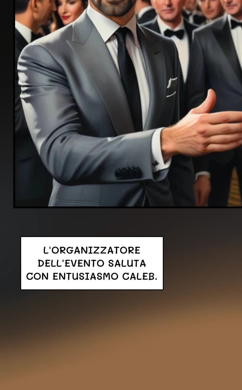 L'organizzatore dell'evento saluta con entusiasmo Caleb.