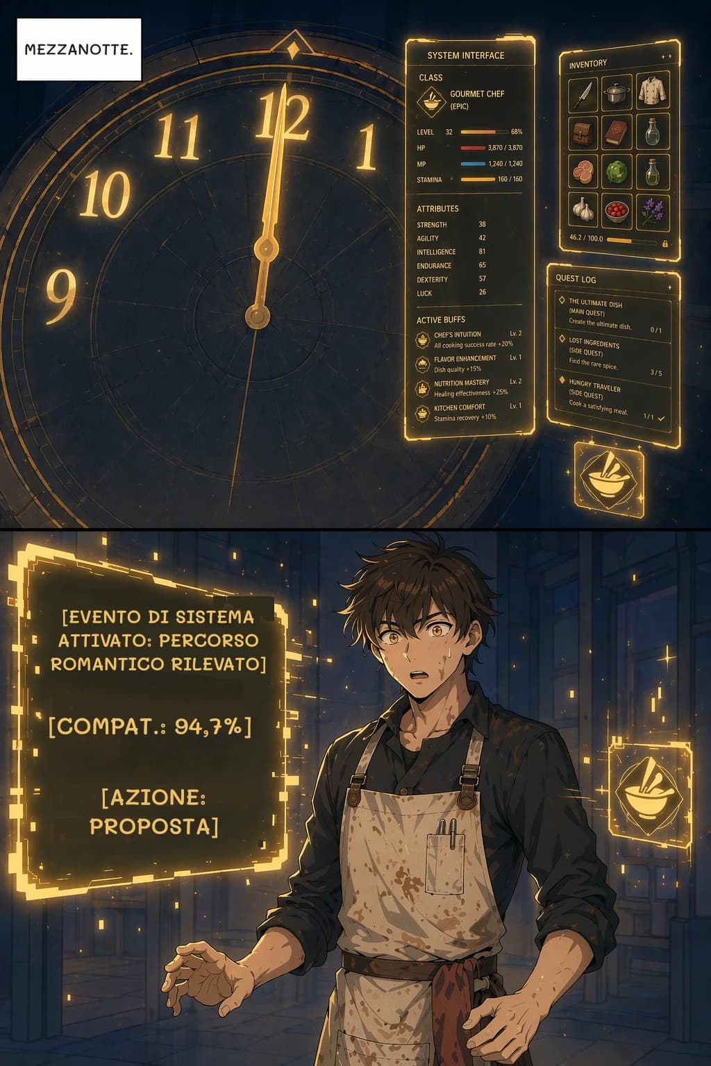 MEZZANOTTE.
[EVENTO DI SISTEMA ATTIVATO: PERCORSO ROMANTICO RILEVATO]
[COMPAT.: 94,7%]
[AZIONE: PROPOSTA]