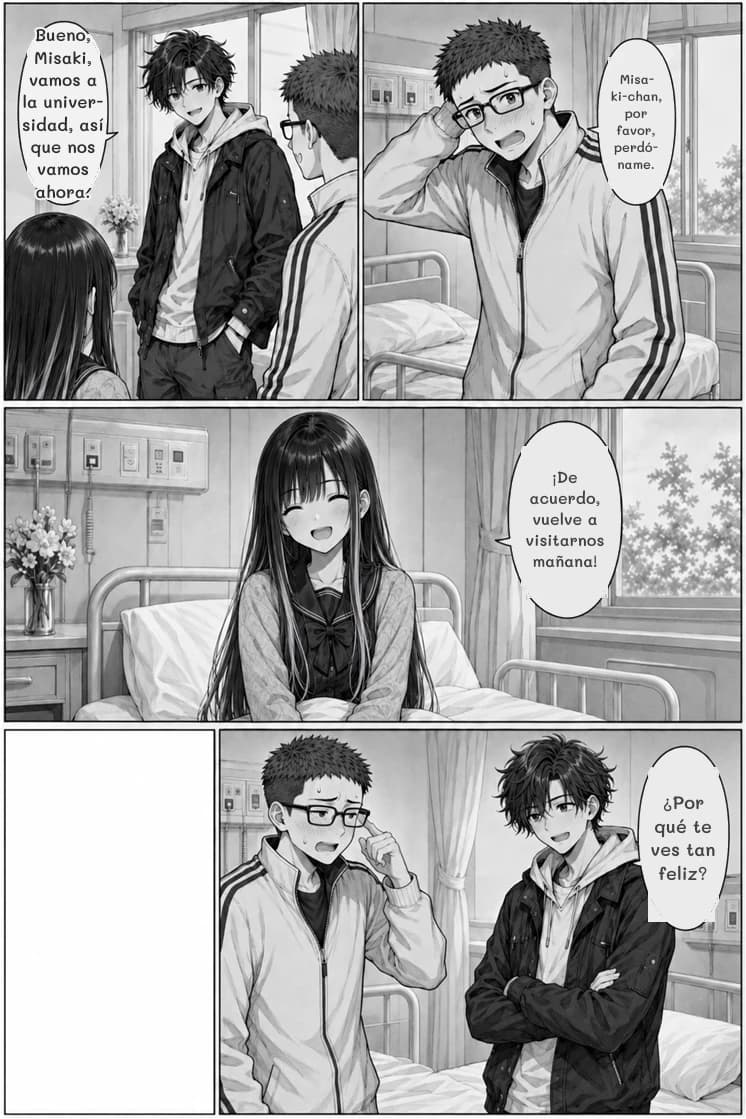 Misaki-chan, por favor, perdóname.
Bueno, Misaki, vamos a la universidad, así que nos vamos ahora.
¡De acuerdo, vuelve a visitarnos mañana!
¿Por qué te ves tan feliz?
