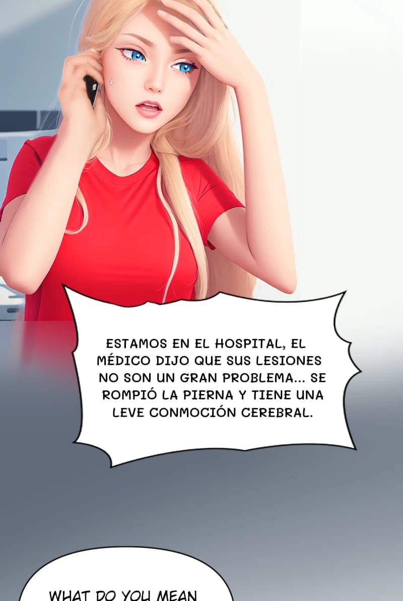 Estamos en el hospital, el médico dijo que sus lesiones no son un gran problema... Se rompió la pierna y tiene una leve conmoción cerebral.