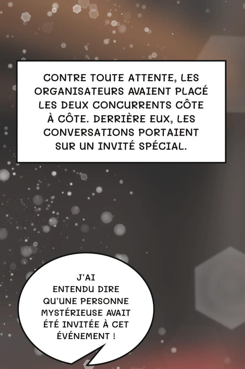 Contre toute attente, les organisateurs avaient placé les deux concurrents côte à côte. Derrière eux, les conversations portaient sur un invité spécial.
J’ai entendu dire qu’une personne mystérieuse avait été invitée à cet événement !