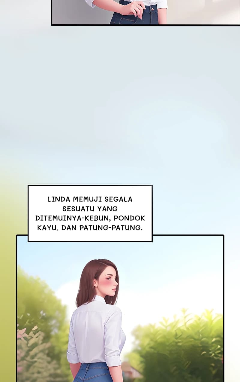Linda memuji segala sesuatu yang ditemuinya-kebun, pondok kayu, dan patung-patung.