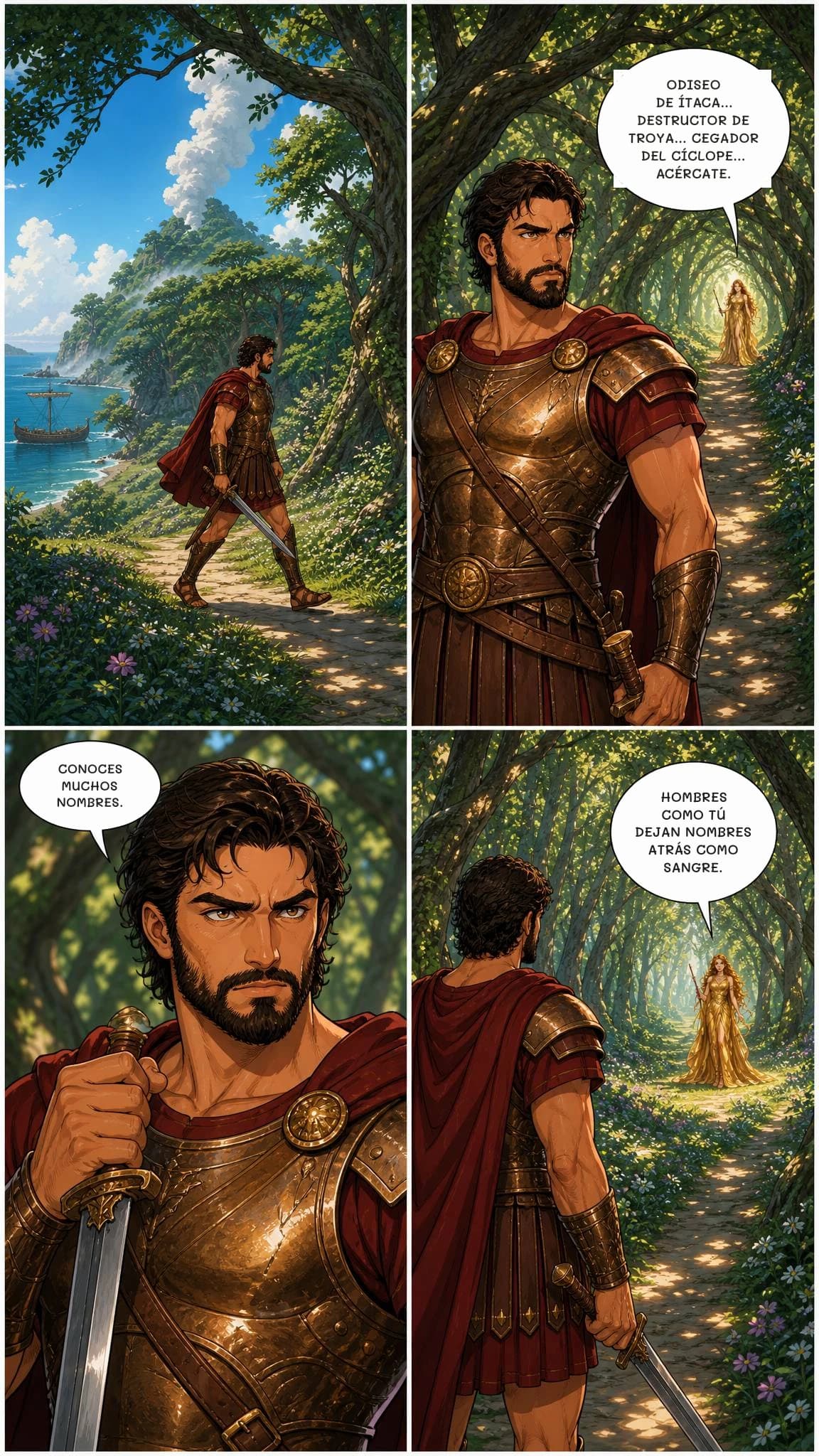 ODISEO DE ÍTACA... DESTRUCTOR DE TROYA... CEGADOR DEL CÍCLOPE... ACÉRCATE.
CONOCES MUCHOS NOMBRES.
HOMBRES COMO TÚ DEJAN NOMBRES ATRÁS COMO SANGRE.