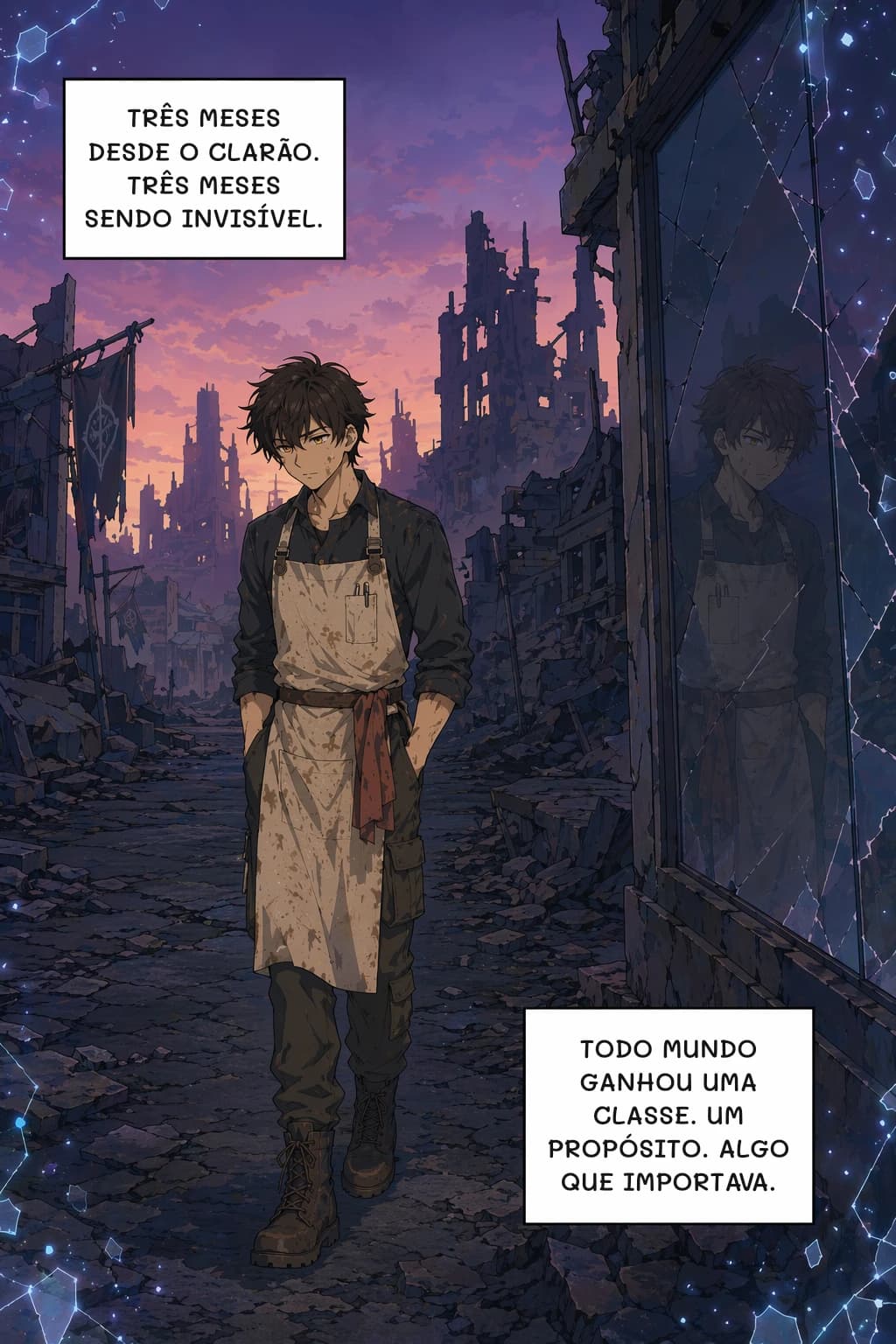 TRÊS MESES DESDE O CLARÃO. TRÊS MESES SENDO INVISÍVEL.
TODO MUNDO GANHOU UMA CLASSE. UM PROPÓSITO. ALGO QUE IMPORTAVA.