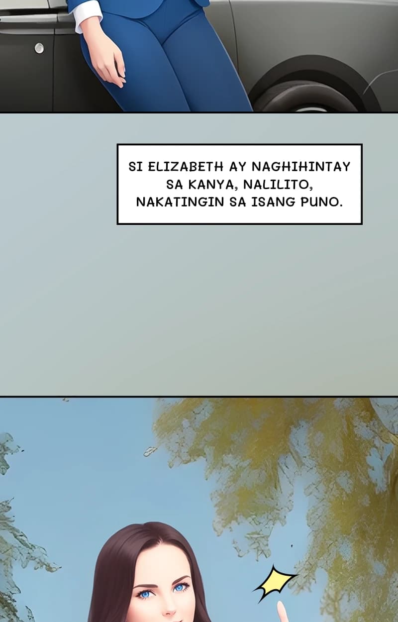 Si Elizabeth ay naghihintay sa kanya, nalilito, nakatingin sa isang puno.