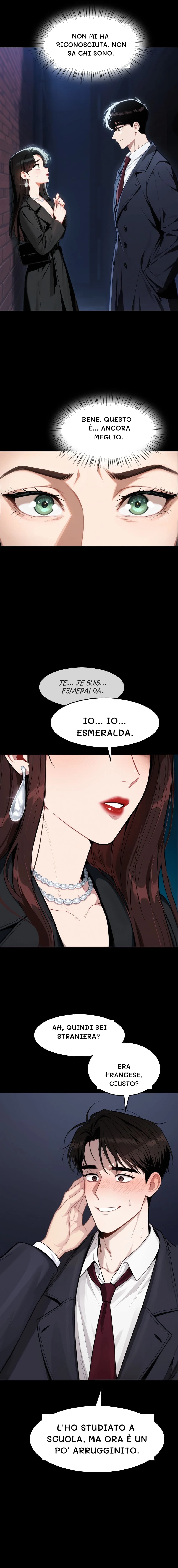 Non mi ha riconosciuta. Non sa chi sono.
Bene. Questo è... Ancora meglio.
Io... io... Esmeralda.
Ah, quindi sei straniera?
Era francese, giusto?
L'ho studiato a scuola, ma ora è un po' arrugginito.