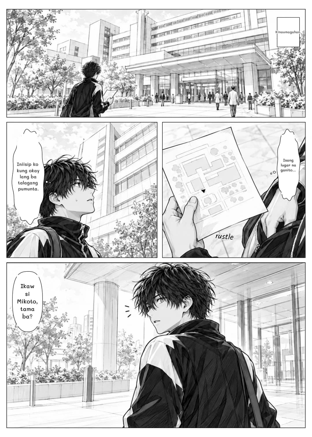 Kinaumagahan.
Iniisip ko kung okay lang ba talagang pumunta.
Isang lugar na ganito...
Ikaw si Mikoto, tama ba?