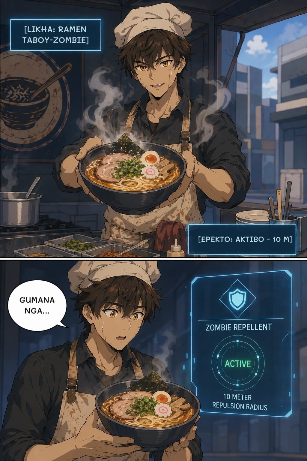 [LIKHA: Ramen Taboy-Zombie]
[EPEKTO: AKTIBO - 10 M]
GUMANA NGA...