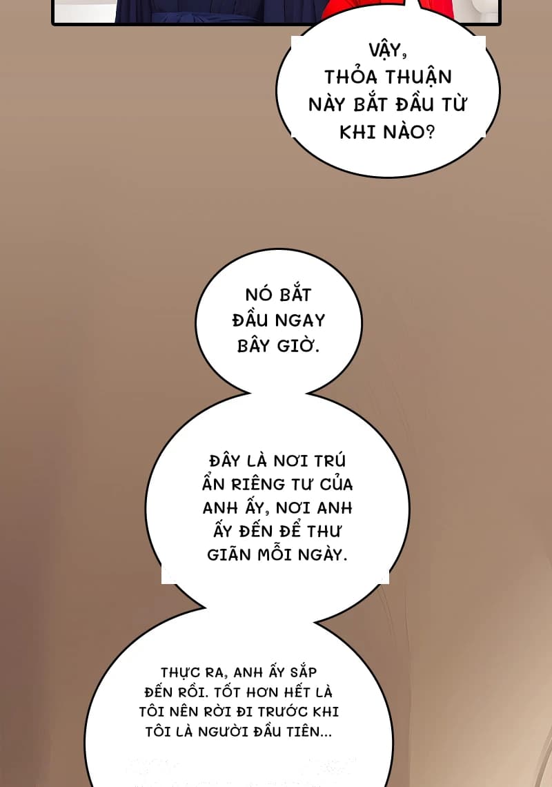 Vậy, thỏa thuận này bắt đầu từ khi nào?
Nó bắt đầu ngay bây giờ.
Đây là nơi trú ẩn riêng tư của anh ấy, nơi anh ấy đến để thư giãn mỗi ngày.
Thực ra, anh ấy sắp đến rồi. Tốt hơn hết là tôi nên rời đi trước khi tôi là người đầu tiên...