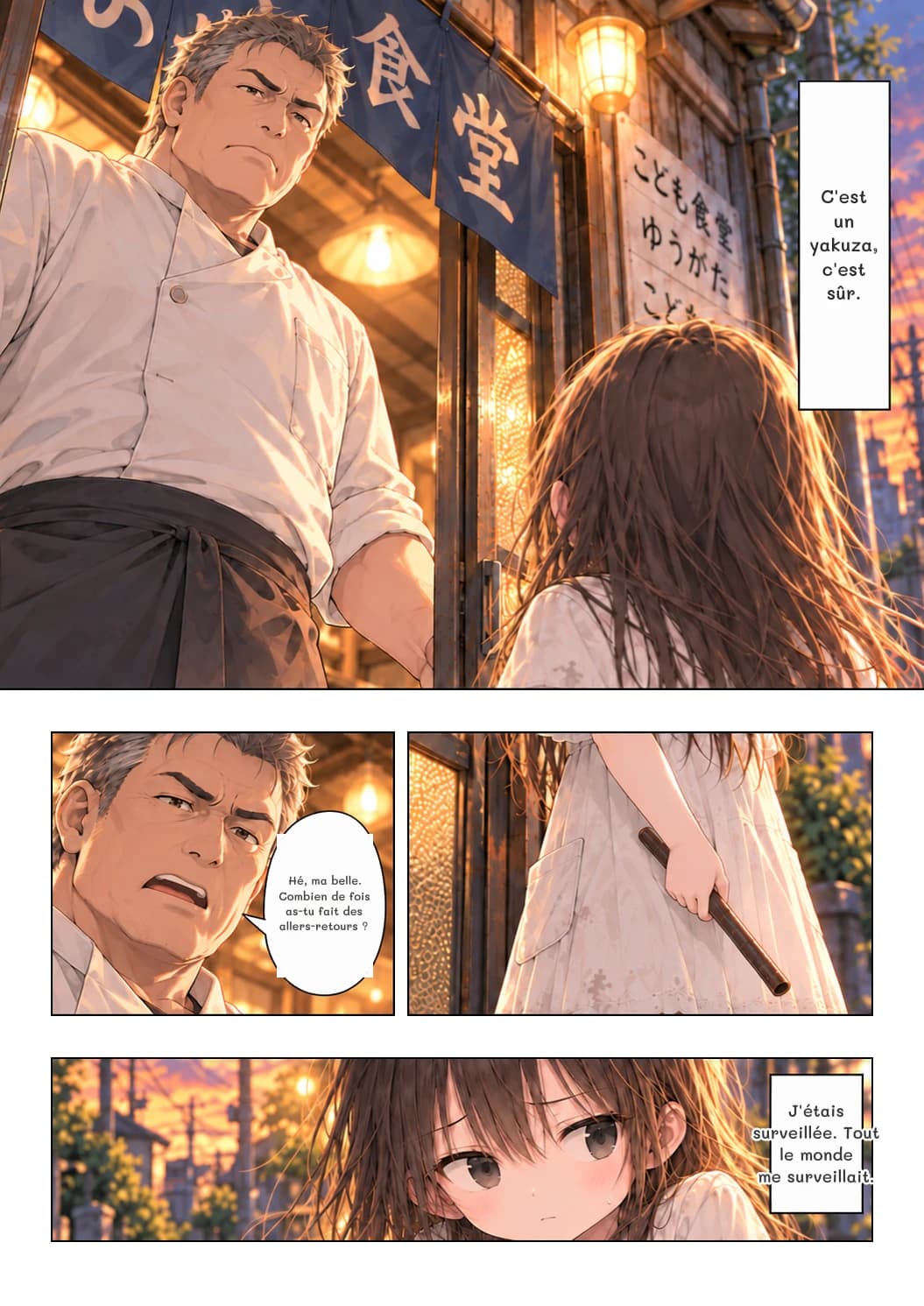 C'est un yakuza, c'est sûr.
Hé, ma belle. Combien de fois as-tu fait des allers-retours ?
J'étais surveillée. Tout le monde me surveillait.